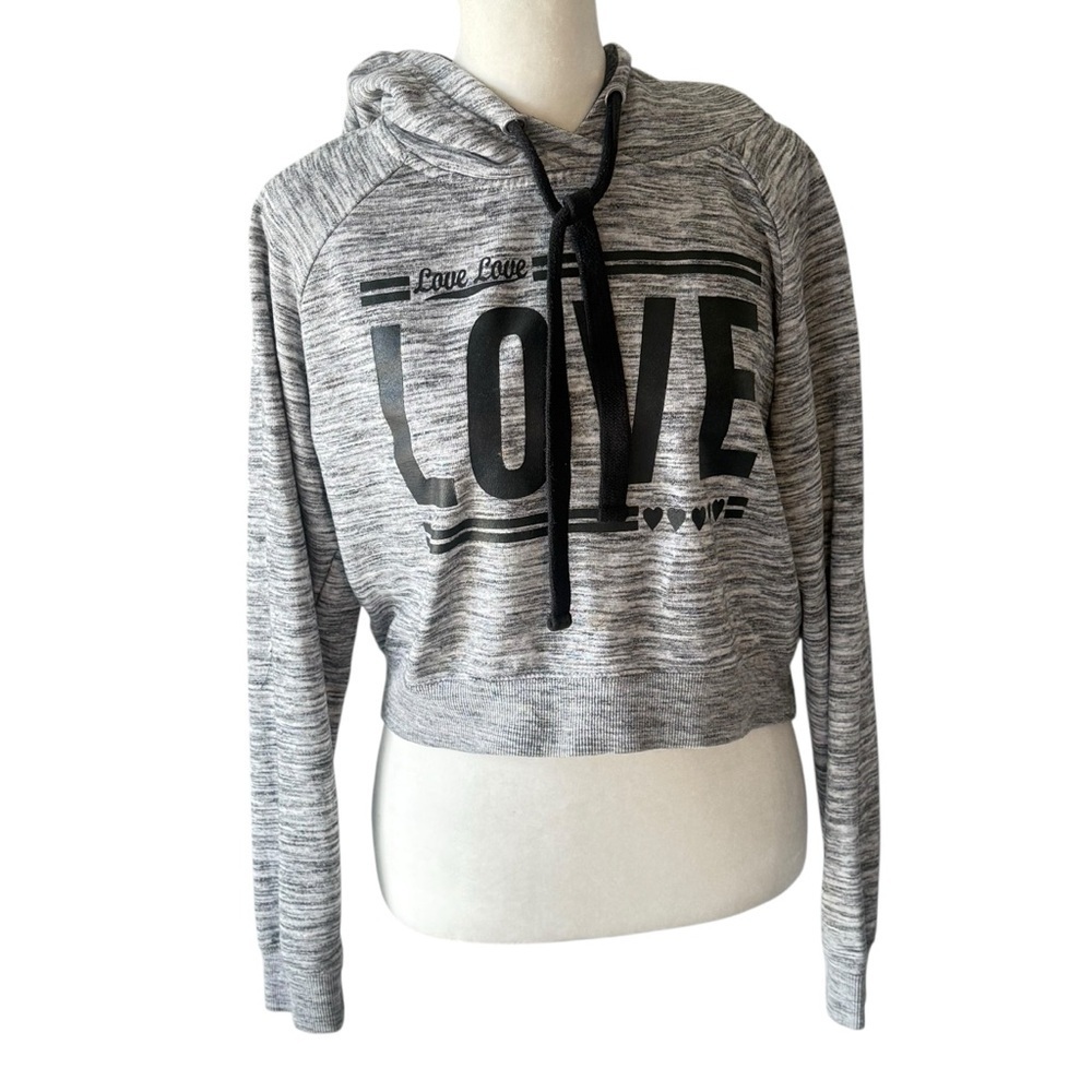 Reflex Women' s LOVE Gray Cropped Graphic Hoodie